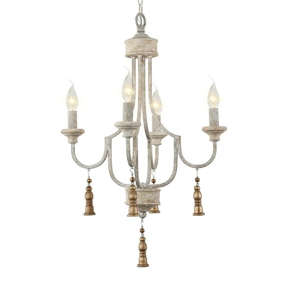 TOMIYA Distressed White Wood Chandeliers for Dining Room,4-Light French Country Lighting Fixtures for Bedroom Entryway Living Room Foyer Bathroom