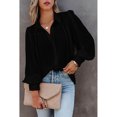 thumbnail image 3 of Blusa de manga larga con solapa de color puro con botones y tops casuales de moda para mujer, 3 of 6