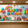 thumbnail image 7 of LUUFILx Colorful 3D Happy Birthday Banner Backdrop Party Decorations with Balloons Clouds and Rainbows, 7 of 7