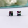 thumbnail image 2 of Square Shaped Multicolor Floral Design Stud Earrings CZ Diamonds In 925 sterling Silver  Minimalist Handmade Gift for Her, 2 of 8