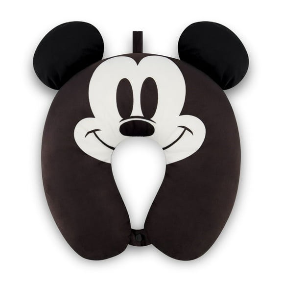 Disney Mickey Mouse Neck Pillow, Travel Accessories with 3D Ears for Airplane, Car and Office, Comfortable and Breathable, Black