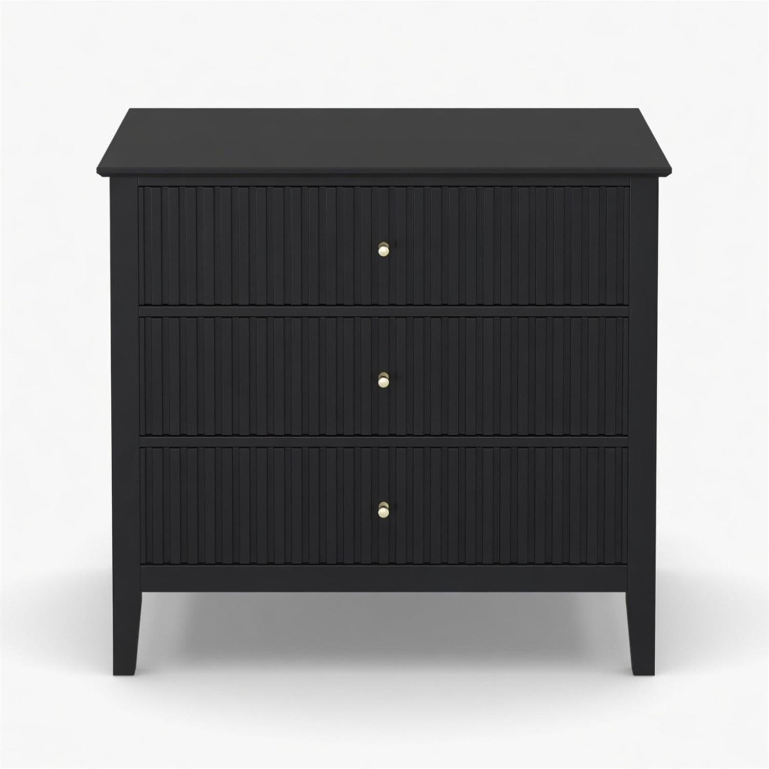 Hommoo 32"W Wooden Fluted 3-Drawer Nightstand, Large Modern Bedroom End Table, Black