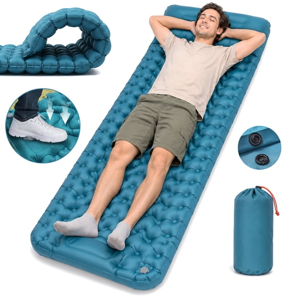 BNISE Camping Sleeping Pad, 4.7" Thick Inflatable Mat with 6.3" Pillow, Built-in Foot Pump, Connectable, Lightweight for Backpacking and Hiking