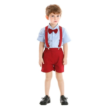 

HUPTTEW Toddler Baby Boys Gentleman Bow Tie Solid T-Shirt Tops+Suspender Shorts Outfits