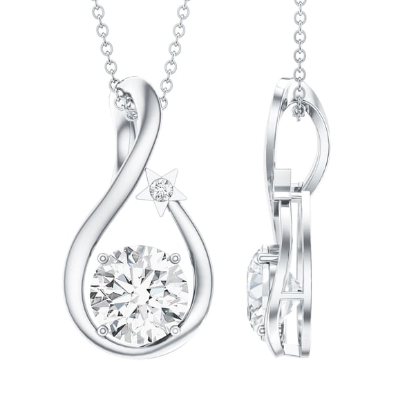 Rosec Jewels Lab Grown Diamond Teardrop Necklace with Star (EF-VS Grade) Ready to Gift for Valentines Day, 925 Sterling Silver