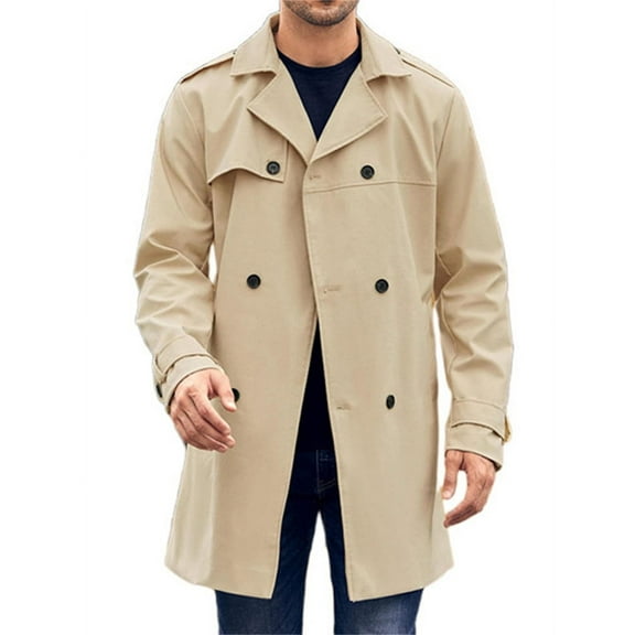 Men Spring Autumn Double Breasted Trenchcoat Male Lapel Jacket Coat With Belt