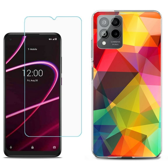 Slim-Fit Gel TPU Phone Case for T-Mobile Revvl 6 Pro 5G, with Tempered Glass Screen Protector, by OneToughShield ® - Polygon
