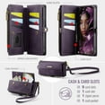 thumbnail image 6 of for iPhone 14 Wallet Case with RFID Blocking, Zipper Pocket Kickstand Magnetic Clasp, PU Leather Heavy Duty Cover with Shoulder and Wrist Strap – Rugged Full-Body Protection, Purple, 6 of 11