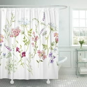 PKNMT Watercolor Floral Pattern Delicate Flower Wildflowers Pink Tansy Pansies Shower Curtain 60x72 inches