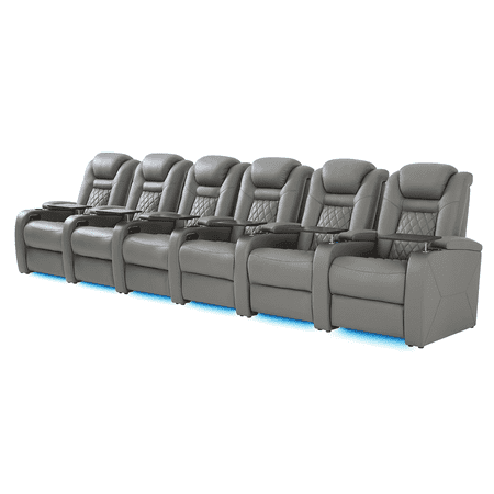 Home Theater Seating, Classic Series Leather Movie Theater Chairs, Power Headrest and Memory with C-Type USB Charger, 7Color Ambient Lighting and Tray Table, Black Power Adjustable Recliner(Row of 1)