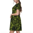 thumbnail image 2 of Lsque Tropical Palm Leaves Fern Leaf Print Women's Casual Dress T-Shirt Summer Short Sleeve Scoop Neck Swing Dresses, 2 of 6