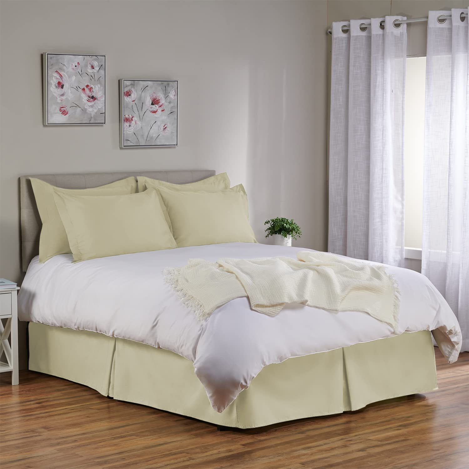 Tailored Bed Skirt - 14 inch Drop, Bone, Full Bedskirt with Split Corners  (Available in 14 Colors) Blissford 