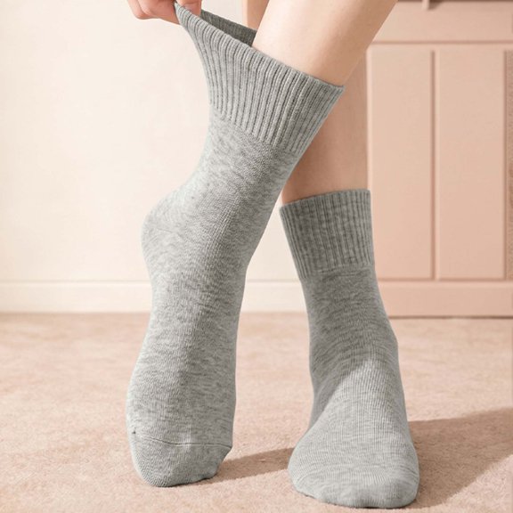 Women's Plus Size Crew Socks Wide Fit Cotton Blend Loose Top Non Binding Breathable Moisture Wicking Solid Color Casual Socks for US Size 6.5-10.5