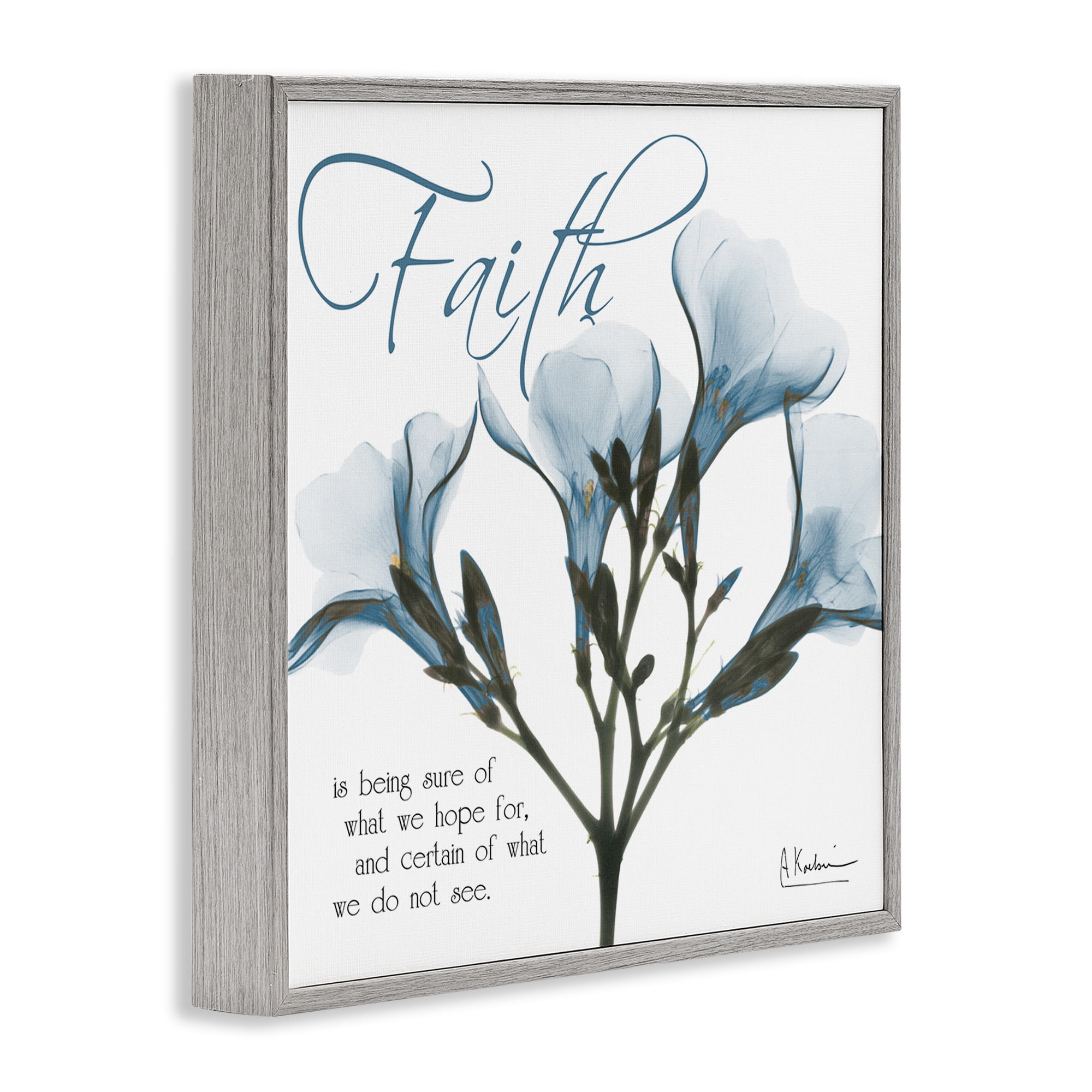 Stupell Industries Faith Phrase Flower Silhouette Typography Photography Gray Framed Art Print Wall Art, 24 x 24