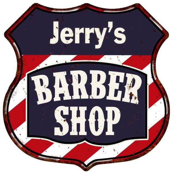 Jerry's Barber Shop Sign Shield Metal Gift Hair Gift 211110020042