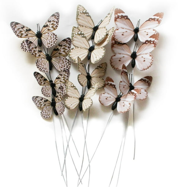 Paquete de 12 estacas decorativas con forma de mariposa en 3D para decoración del hogar