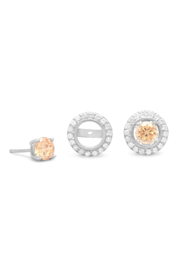 .925 Sterling Silver CZ Frame Jackets Women's Earrings