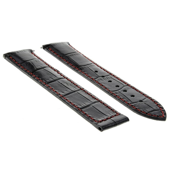 20MM LEATHER STRAP BAND FOR OMEGA SPEEDMASTER SEAMASTER PLANET BLACK RED STITCH