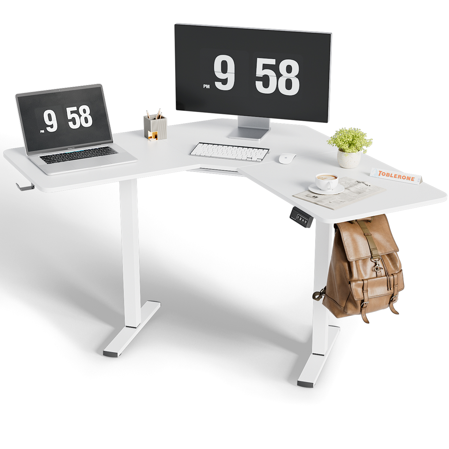 Homall 67"W VShaped Electric SitStand Desk LShaped Tabletop