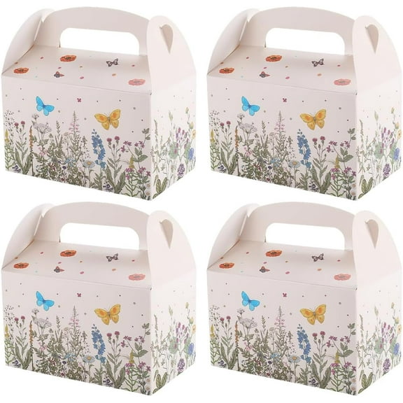 12Pcs Pink Floral Paper Gift Boxes Rectangle 3.7x6.3x3.7 Inch Daisy Butterfly Flower Gable Boxes with Handles for Candy Wedding Birthday Tea Bridal Shower Party Favor Supplies