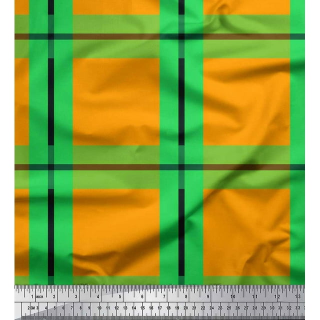 Soimoi Crepe Silk Fabric Check Check Printed Fabric 1 Yard 42 Inch Wide