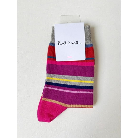 PAUL SMITH Chaussettes Gris à Rayures Multiples Fabriquées en Angleterre Taille Unique