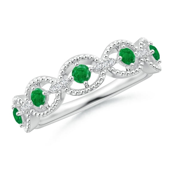 ANGARA Natural Art Deco Style Emerald Scalloped Anniversary Ring in 14K White Gold for Women (Size-2.4mm) | May Birthstone, Birthday, Anniversary, Jewelry Gift for Women | Natural Emerald Ring