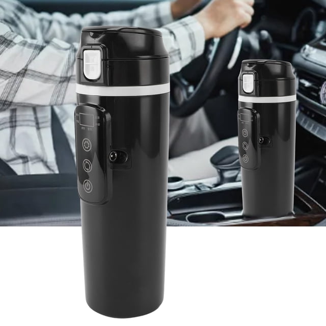 Hervidor Eléctrico De Viaje Para Coche, Acero Inoxidable PP Negro, Fácil De Operar, Taza Calefactora Portátil Para Coche, A Prueba De Fugas, 500ml Para Camión