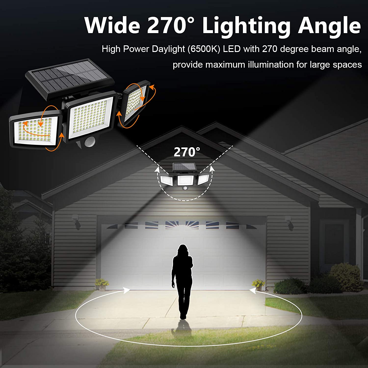 SZRSTH Solar Lights Outdoor Waterproof Motion Sensor Security Lights with  Wireless Remote Control 2500LM 3Heads 210LED Flood Lights for Patio  Garage Yard Entryways