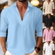 thumbnail image 5 of Men V Neck Solid Color T Shirt Casual Long Sleeve Muscle Slim Fit Tee Blouse Top, 5 of 6
