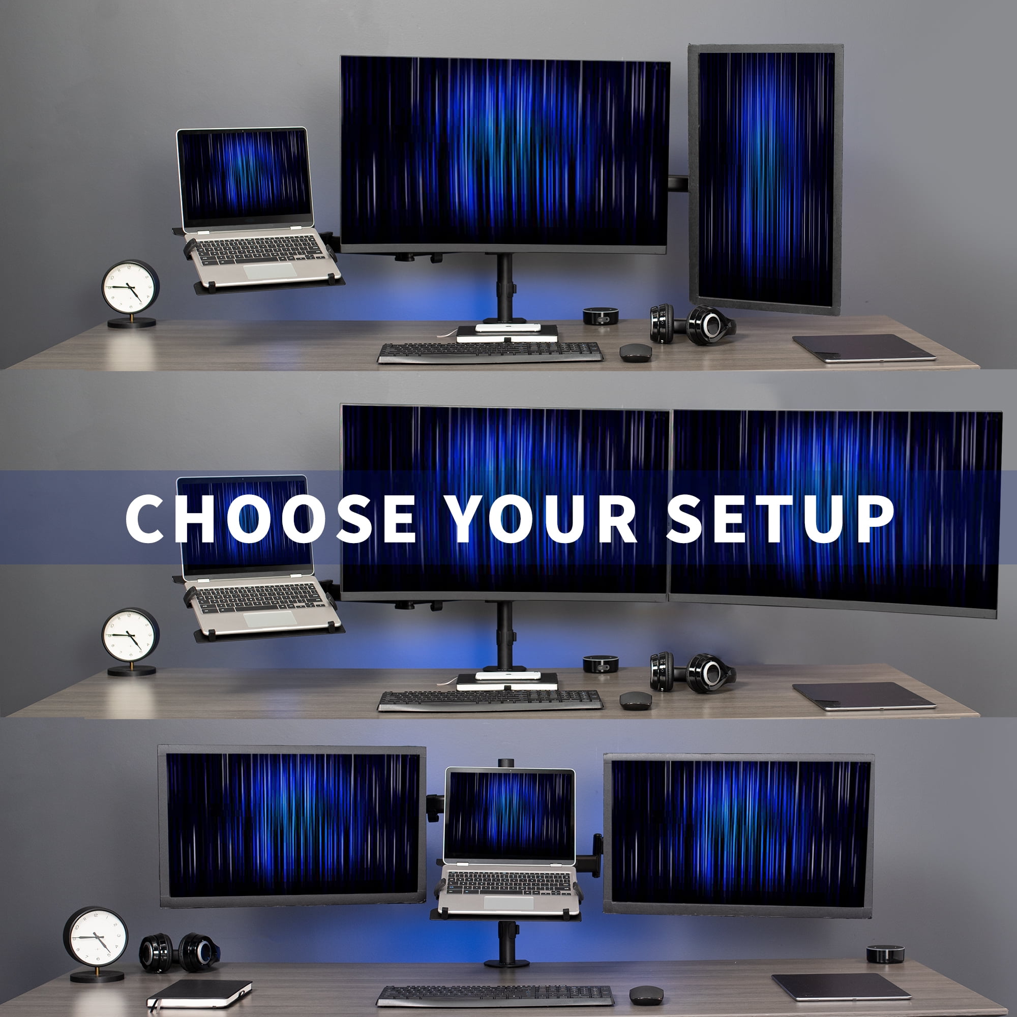 VIVO Dual 13" to 27" Monitor Mount with Laptop Holder, Horizontal Screen Display
