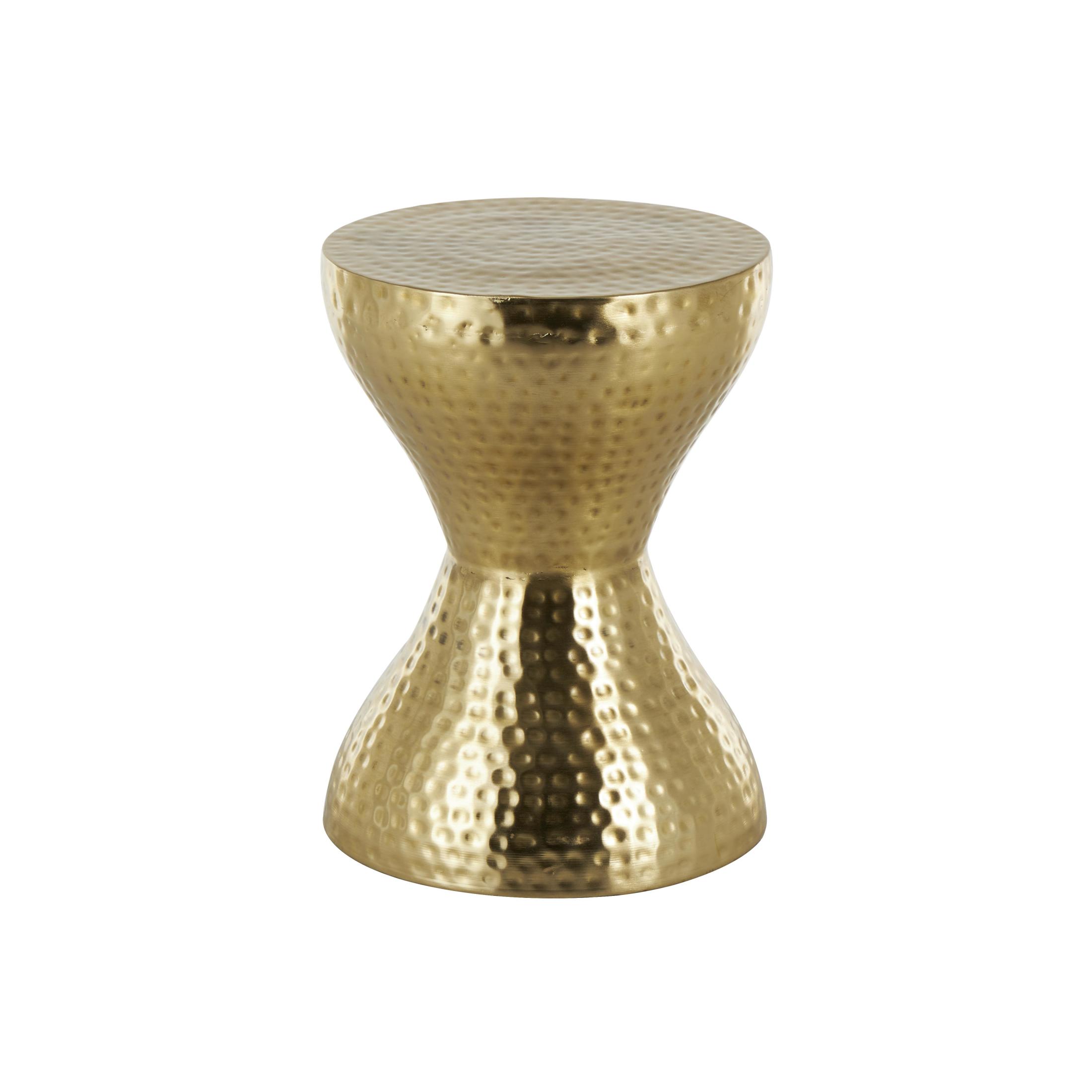 DecMode 14" x 19" Gold Metal Hammered Accent Table with Hourglass Shape, 1-Piece