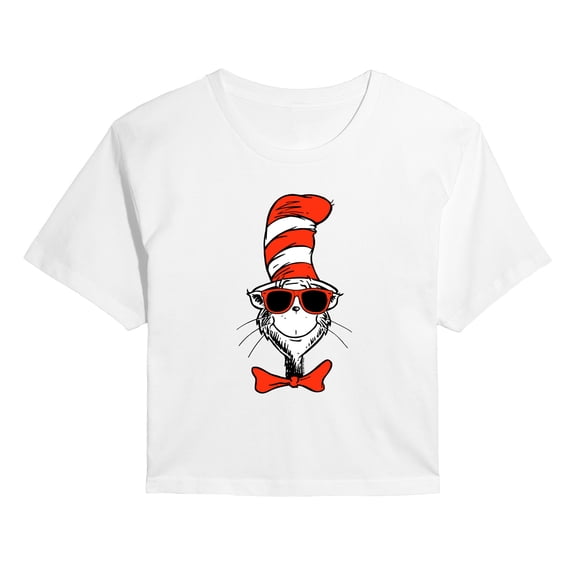 Dr. Seuss - Cat in Glasses - Juniors Cropped Graphic T-Shirt