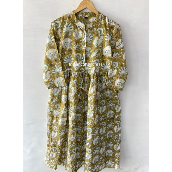 Light Colour Hand Print Dress,Handblock Cotton Dress,Indian Print Dress,Cotton Block Dresss,Block Print Dress,Long Dresses