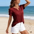 thumbnail image 6 of Otntypg Petal Short Sleeve Tops for Women Dressy Casual Summer Lace Crochet Eyelet Patchwork V Neck Tunic Blouse Trendy Vacation Boho Tshirts Wine XXL, 6 of 10
