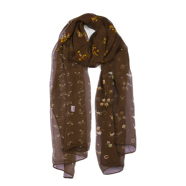 INSPIRAR CHIC Bufanda de Mujer Chiffon Protector Solar Traje de Baño Larga Chal Floral Envolturas Café