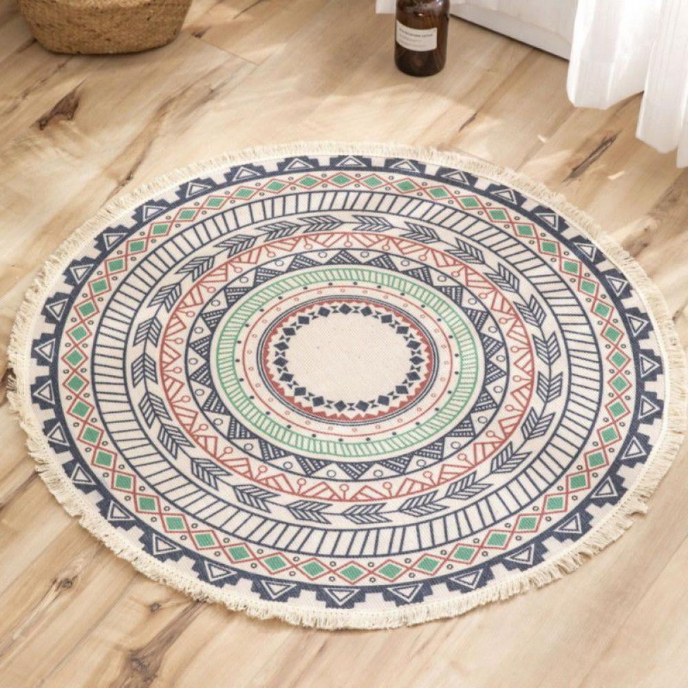 Round Carpet Green Mandala Flower Pattern Floor Non-Slip Room Bath Door Mat Rug 