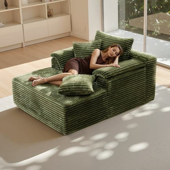 Kelyda 67"x48" Oversized Chaise Lounge Chair Indoor, Modern Boneless Cloud Corduroy Couch Sofa Sleeper Bed Green