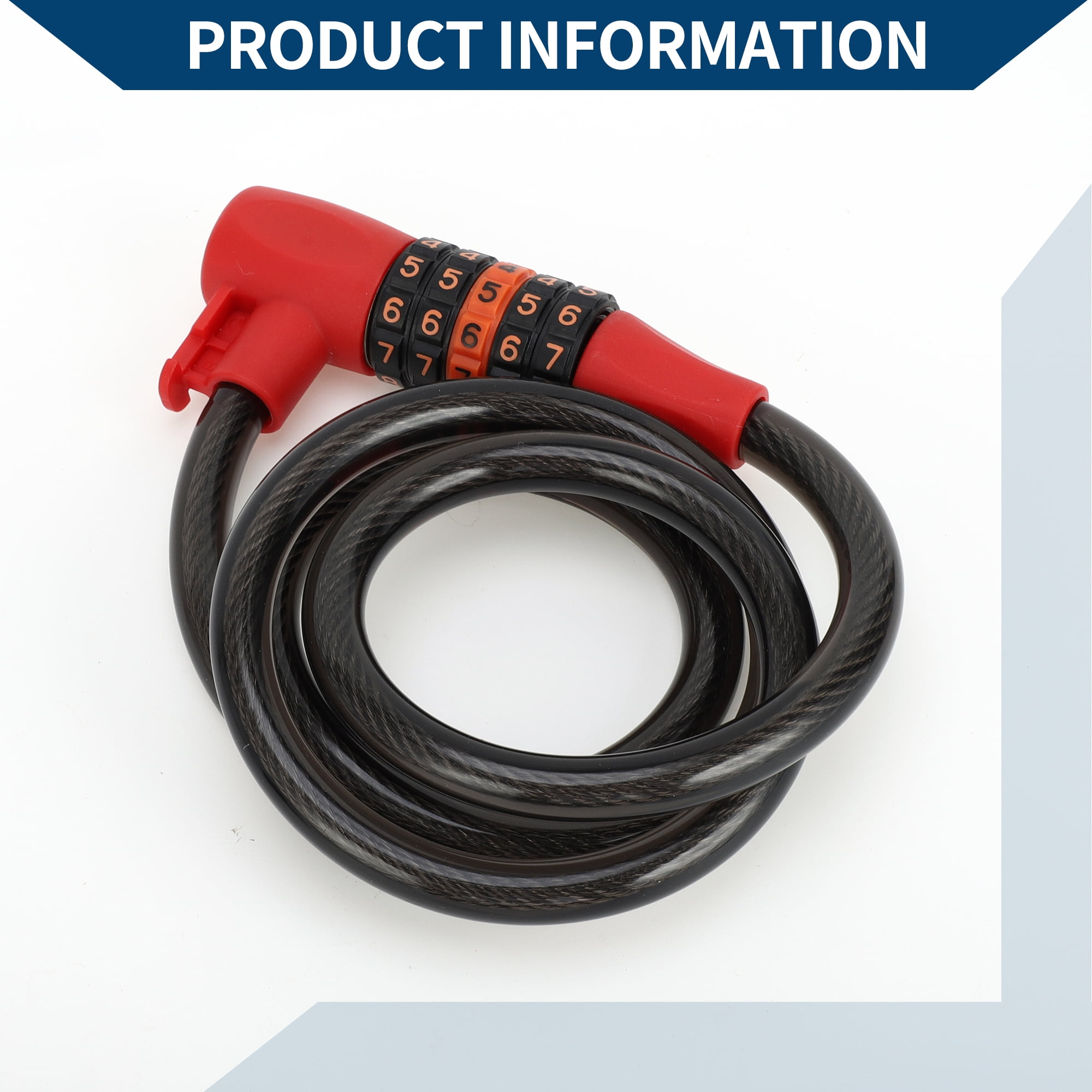 Unique Bargains Extended Bike Cable Lock for Mountain Bike Heavy Duty Resettable 5 Digit Bike Lock 122cm Black Red 1 Set