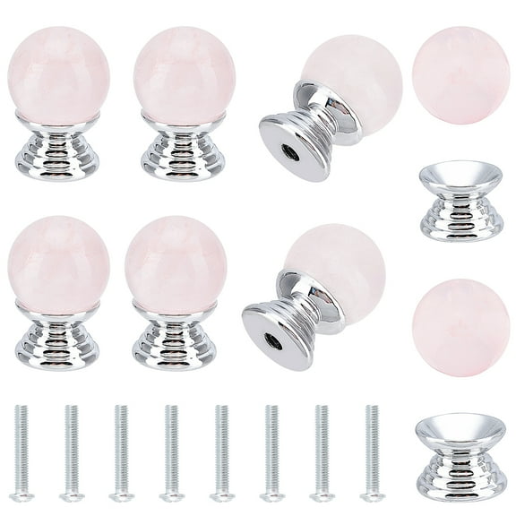 1Bag 8 Pack Rose Quartz Dresser Drawer Knobs 16mm Crystal Ball Closet Door Knobs with 8 Sets Pedestal and Screw for Cabinet Drawers Wardrobes Home Decor