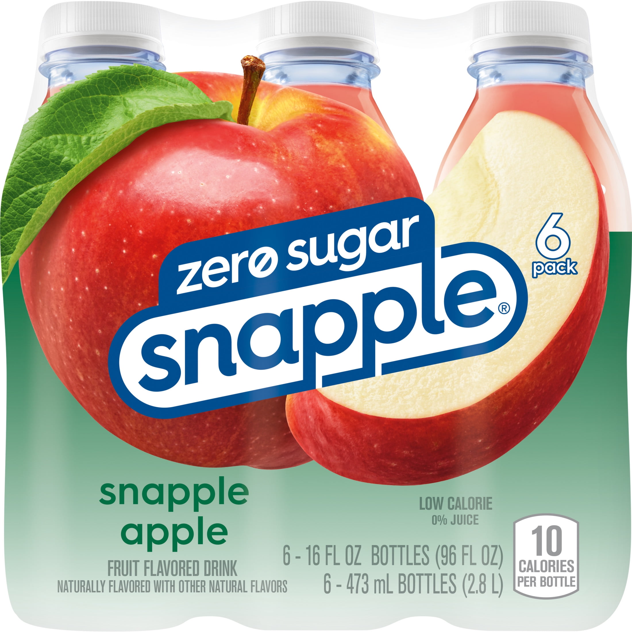 Snapple Zero Sugar Apple Juice Drink, 16 fl oz, 6 Count Bottles