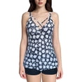 thumbnail image 1 of Fadeal Bathing Suit for Women Women Plus Size Tankini Swimsuits Two Piece Color Block Cutout Flowy Tummy Bathing Suits with Shorts Tankini Swimsuits for Women White S, 1 of 4