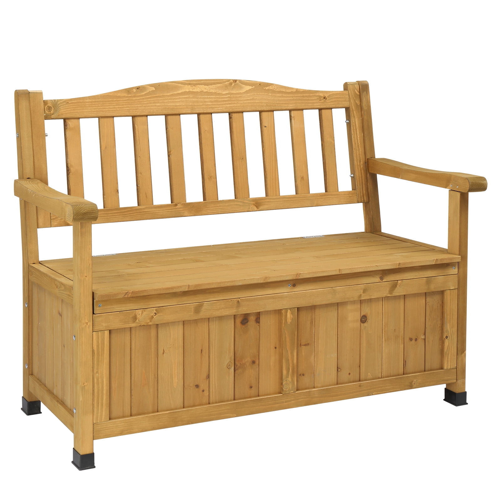 Outdoor Wooden Storage Bench, Large Deck Box with Seating & Armrest, Patio Organizer Loveseat for Garden Porch Deck Backyard Poolside