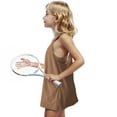thumbnail image 3 of Girls Spaghetti Strap Romper with Skort Undershorts Pockets Soft Cotton Scoop Neck Sleeveless Tennis Jumpsuit (9 Years, Brown), 3 of 6