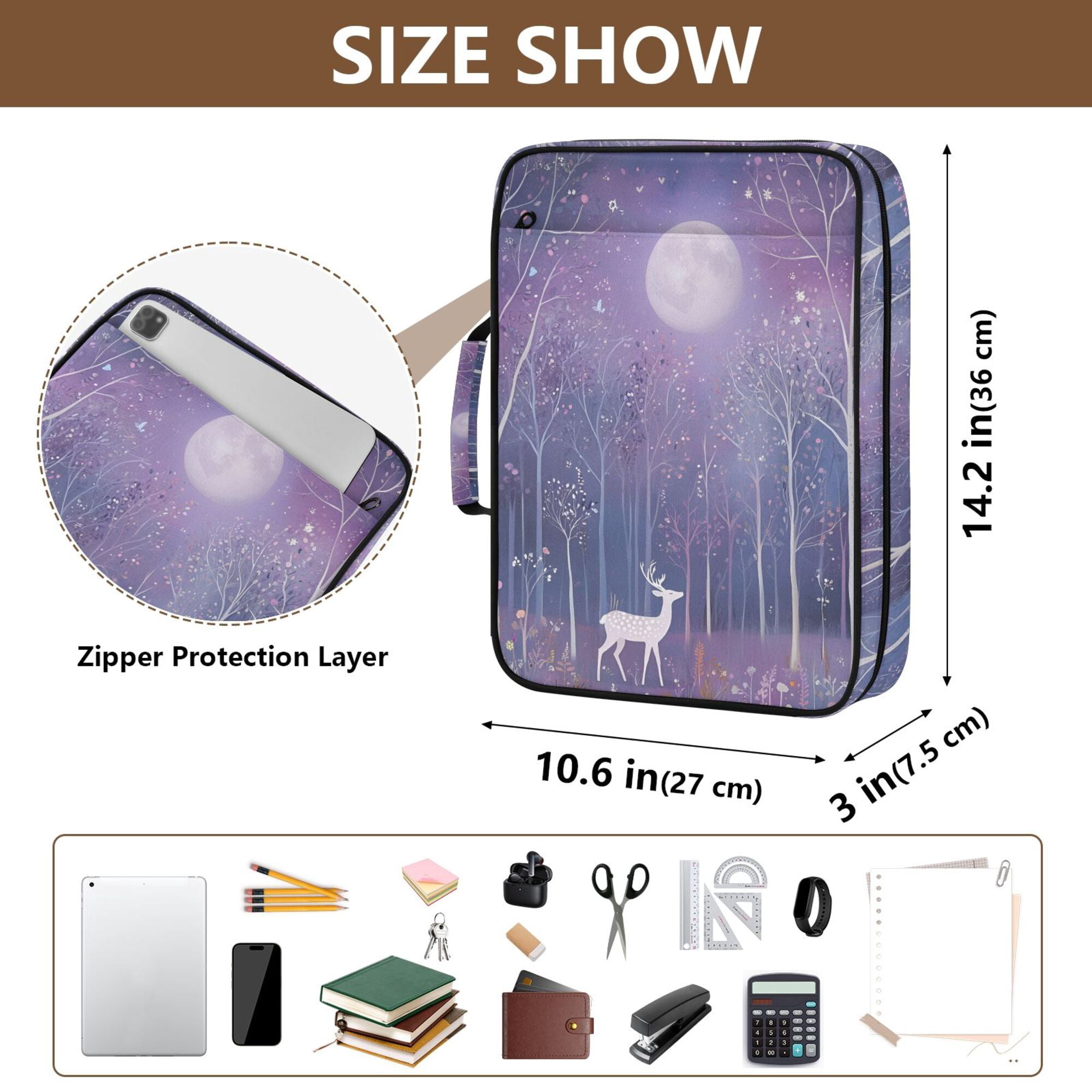 FORMRS Accordion File Folder A4 Size 7-Pocket Expanding Document Organizer Bag with 3 Ring Binder, Purple Forest