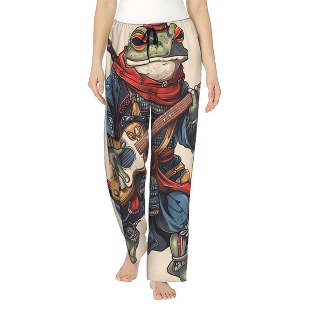 Balery Samurai Frog Guitar Pantalones de pijama para mujer, pijamas ultraligeros, pantalones de estar por casa-XX-Large