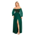 thumbnail image 5 of Beauty-Emily Elegant multi-wear one-shoulder high-slit lace-up dress fully lined sequin spliced chiffon long-sleeve dress, 5 of 5