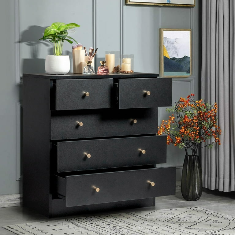 black 5-drawer dresser under $100 Classic 5 Drawer Dresser, Black Oak - Bed Bath & Beyond