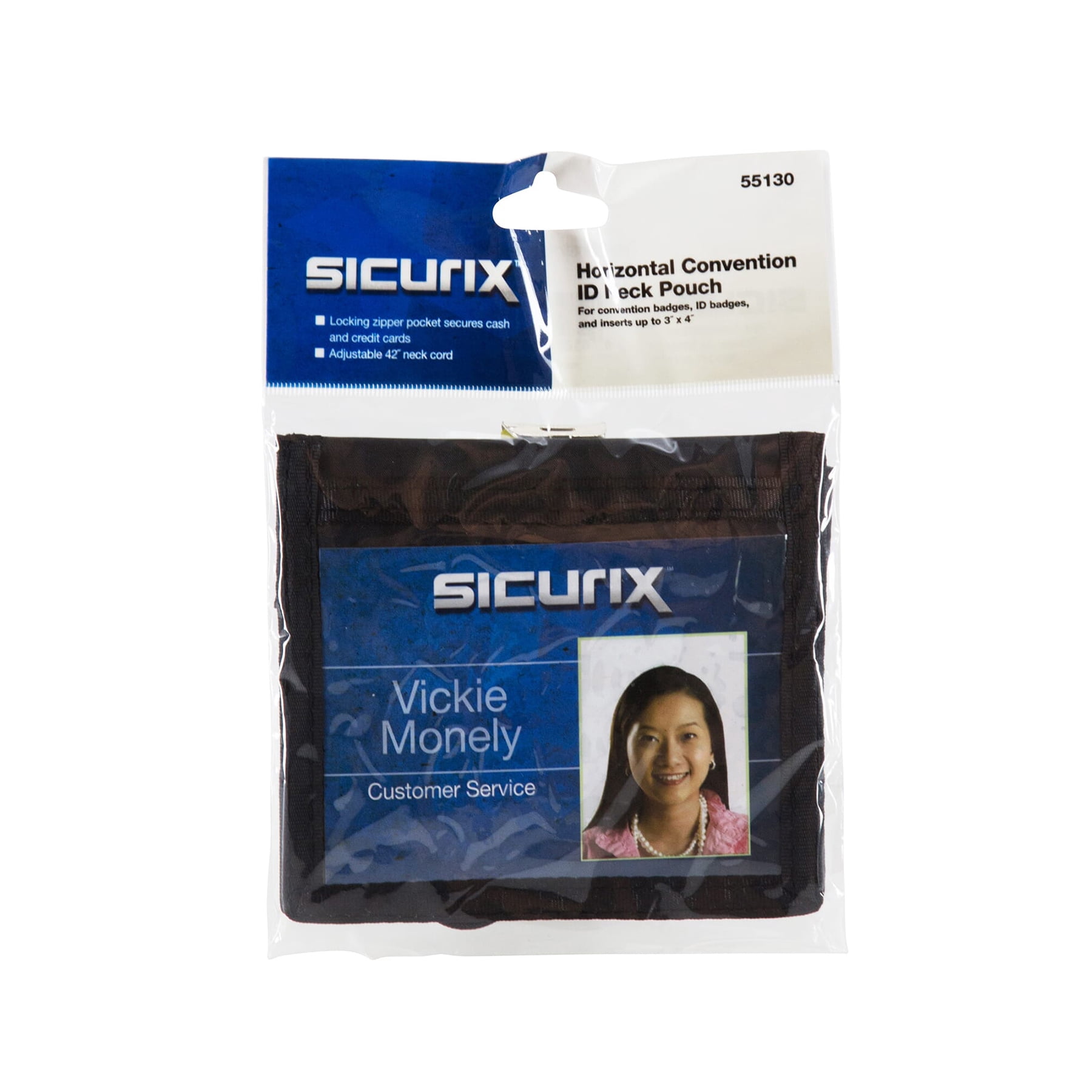 SICURIX Convention ID Neck Pouch Badge Holder, Horizontal, Adjustable Cord, 3" x 4" Insert, Black, Pack of 6