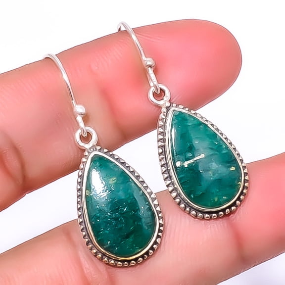 Green Aventurine Handmade Gemstone 925 Sterling Silver Jewelry Earring 1.37" A39, Beautiful Jewelry For Woman, New Year Sale, Valentin's Day Gift